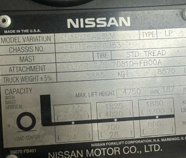 Nissan Forklift 3 stage mast Side Shifting Forks Atlanta Forklifts